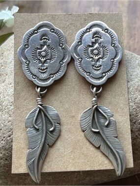 Navajo Native American Sterling Silver Stamped Leaf Earrings. J Nelson. Gift
